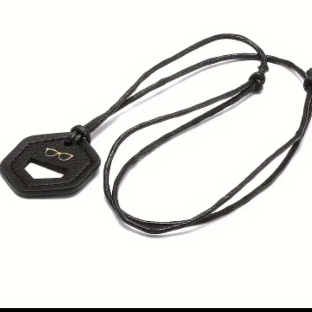 Eyeglass Necklace Faux Leather  Holder Black